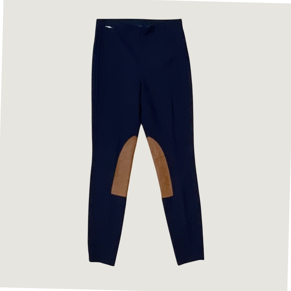 Polo Ralph Lauren Navy Blue Equestrian Riding Leggings Tan Knee Patches, Size XS